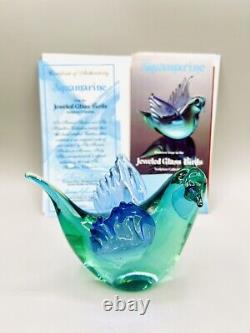 Vintage Formia Murano Jeweled Art Glass Bird Sculpture Aquamarine with COA 5