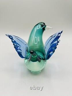 Vintage Formia Murano Jeweled Art Glass Bird Sculpture Aquamarine with COA 5