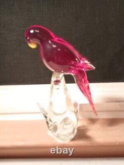 Vintage Formia Vetei Di Murano Italy Blown Glass Parrot Bird Red On Stand