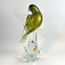 Vintage Formia Vetri Di MURANO Blown Glass Bird Green Gold Wing Away ITALY 70's