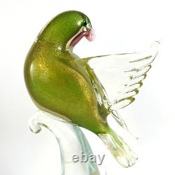 Vintage Formia Vetri Di MURANO Blown Glass Bird Green Gold Wing Away ITALY 70's