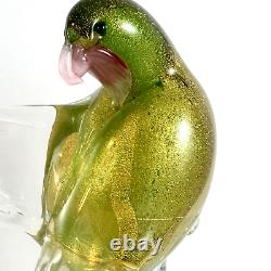 Vintage Formia Vetri Di MURANO Blown Glass Bird Green Gold Wing Away ITALY 70's