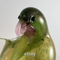 Vintage Formia Vetri Di MURANO Blown Glass Bird Green Gold Wing Away ITALY 70's