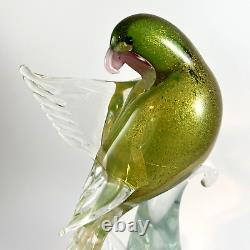 Vintage Formia Vetri Di MURANO Blown Glass Bird Green Gold Wing Away ITALY 70's