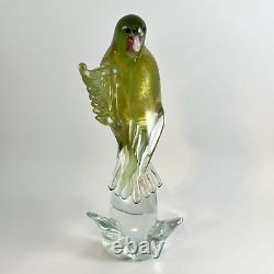 Vintage Formia Vetri Di MURANO Blown Glass Bird Green Gold Wing Away ITALY 70's