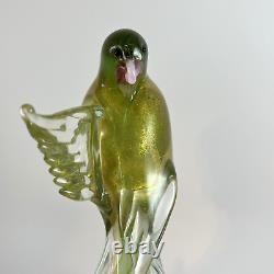 Vintage Formia Vetri Di MURANO Blown Glass Bird Green Gold Wing Away ITALY 70's