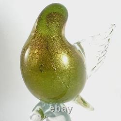 Vintage Formia Vetri Di MURANO Blown Glass Bird Green Gold Wing Away ITALY 70's