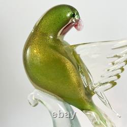 Vintage Formia Vetri Di MURANO Blown Glass Bird Green Gold Wing Away ITALY 70's