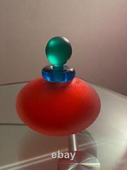 Vintage Franco Moretti Scavo Murano Glass Bottle Signed Red, Blue, Green 4.75'