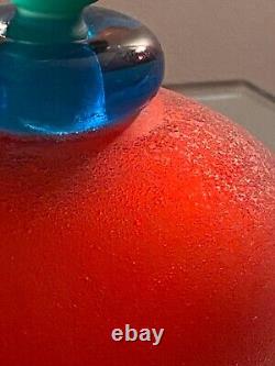 Vintage Franco Moretti Scavo Murano Glass Bottle Signed Red, Blue, Green 4.75'