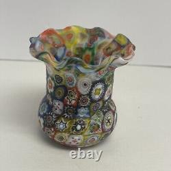 Vintage Fratelli Toso Millefiori Toothpick Holder Vase 2.5 Murano Art Glass