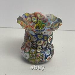 Vintage Fratelli Toso Millefiori Toothpick Holder Vase 2.5 Murano Art Glass