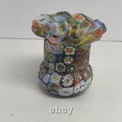 Vintage Fratelli Toso Millefiori Toothpick Holder Vase 2.5 Murano Art Glass