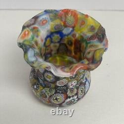 Vintage Fratelli Toso Millefiori Toothpick Holder Vase 2.5 Murano Art Glass