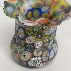 Vintage Fratelli Toso Millefiori Toothpick Holder Vase 2.5 Murano Art Glass