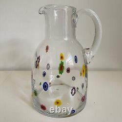 Vintage Fratelli Toso Murano Glass Pitcher Water Jug Millefiori Murrine Italy