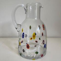 Vintage Fratelli Toso Murano Glass Pitcher Water Jug Millefiori Murrine Italy