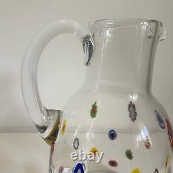 Vintage Fratelli Toso Murano Glass Pitcher Water Jug Millefiori Murrine Italy