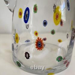 Vintage Fratelli Toso Murano Glass Pitcher Water Jug Millefiori Murrine Italy