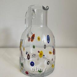 Vintage Fratelli Toso Murano Glass Pitcher Water Jug Millefiori Murrine Italy