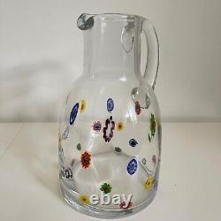 Vintage Fratelli Toso Murano Glass Pitcher Water Jug Millefiori Murrine Italy