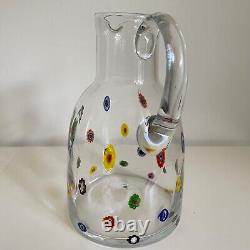 Vintage Fratelli Toso Murano Glass Pitcher Water Jug Millefiori Murrine Italy