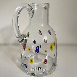 Vintage Fratelli Toso Murano Glass Pitcher Water Jug Millefiori Murrine Italy