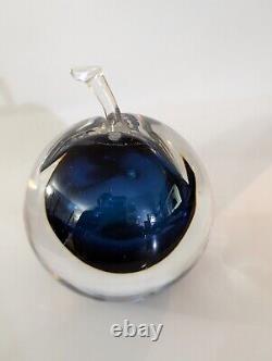 Vintage Fratelli Toso Murano Sommerso Blue Floating Glass Apple detachable Stem
