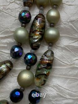 Vintage French Designer 3 strands Necklace Murano Glass beads & Green pearls
