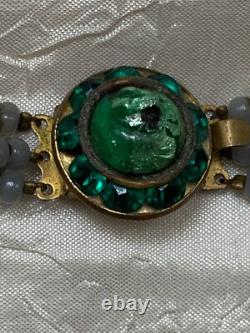 Vintage French Designer 3 strands Necklace Murano Glass beads & Green pearls