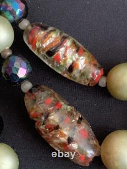 Vintage French Designer 3 strands Necklace Murano Glass beads & Green pearls