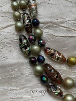 Vintage French Designer 3 strands Necklace Murano Glass beads & Green pearls