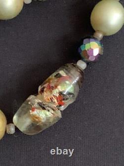 Vintage French Designer 3 strands Necklace Murano Glass beads & Green pearls