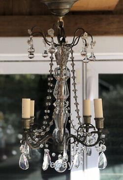 Vintage French Glass Clear Murano Crystal Drops Macaroni Beaded Chandelier 18