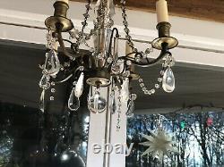 Vintage French Glass Clear Murano Crystal Drops Macaroni Beaded Chandelier 18