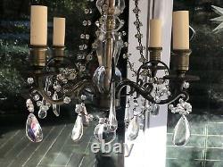 Vintage French Glass Clear Murano Crystal Drops Macaroni Beaded Chandelier 18