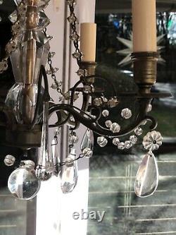 Vintage French Glass Clear Murano Crystal Drops Macaroni Beaded Chandelier 18