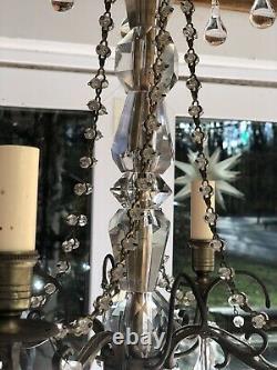 Vintage French Glass Clear Murano Crystal Drops Macaroni Beaded Chandelier 18