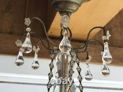 Vintage French Glass Clear Murano Crystal Drops Macaroni Beaded Chandelier 18