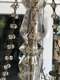 Vintage French Glass Clear Murano Crystal Drops Macaroni Beaded Chandelier 18