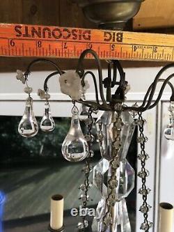 Vintage French Glass Clear Murano Crystal Drops Macaroni Beaded Chandelier 18