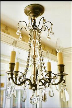 Vintage French Glass Clear Murano Crystal Drops Macaroni Beaded Chandelier 18