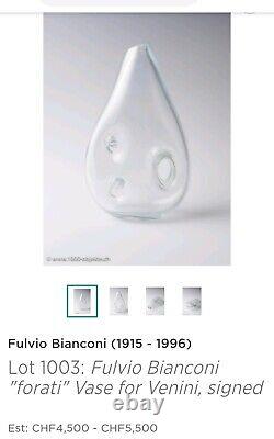 Vintage Fulvio Bianconi Murano Art Glass Forato Vase For Venini Labeled