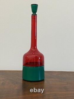 Vintage Gio Ponti Venini Incalmo Art Glass Bottle Red & Green withstopper Murano