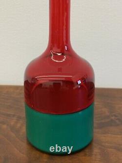 Vintage Gio Ponti Venini Incalmo Art Glass Bottle Red & Green withstopper Murano