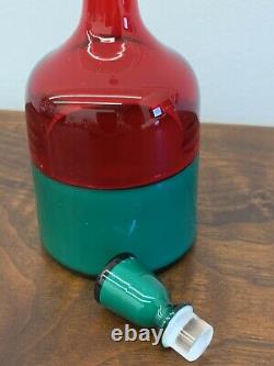 Vintage Gio Ponti Venini Incalmo Art Glass Bottle Red & Green withstopper Murano