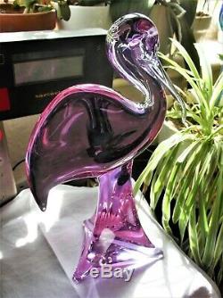 Vintage Glass Murano Heron Alexandrite Signed Zanetti Lilac Pink Glow 13 High