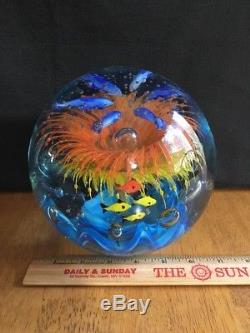 Vintage Globe Art Glass MURANO Paperweight Sculpture Fish Aquarium 16 Lb Heavy