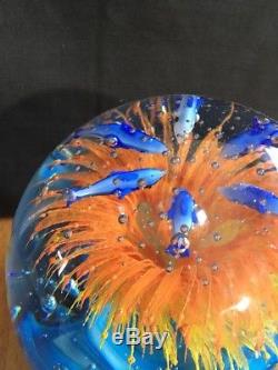Vintage Globe Art Glass MURANO Paperweight Sculpture Fish Aquarium 16 Lb Heavy