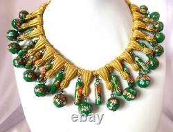 Vintage Gold Tone TRIFARI Necklace withDangling Murano Millefiore Glass Beads-RARE